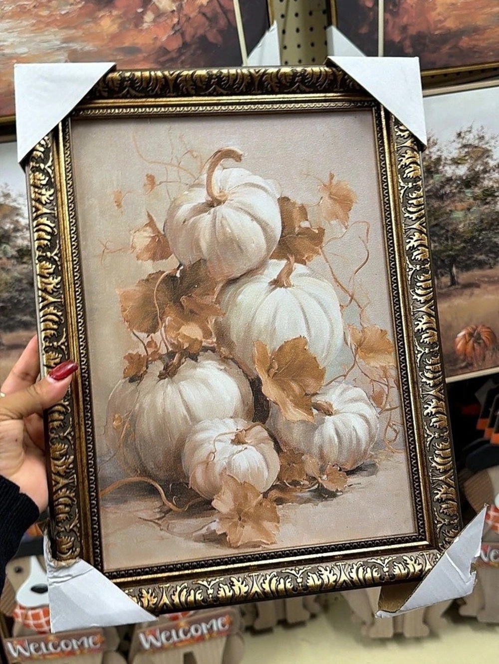 Hobby Lobby Stacked White Pumpkins Framed Wall Decor